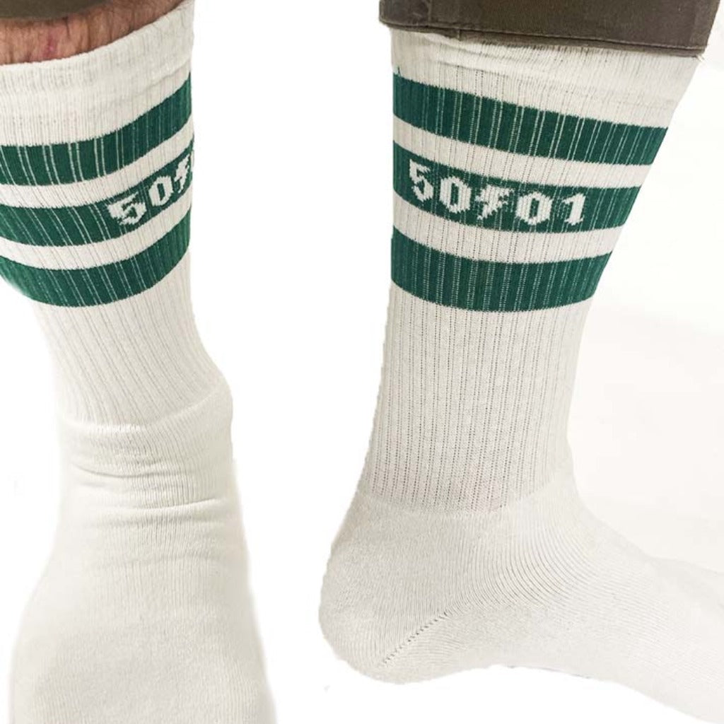 50to01 - Racing Stripe Socks - White/Green