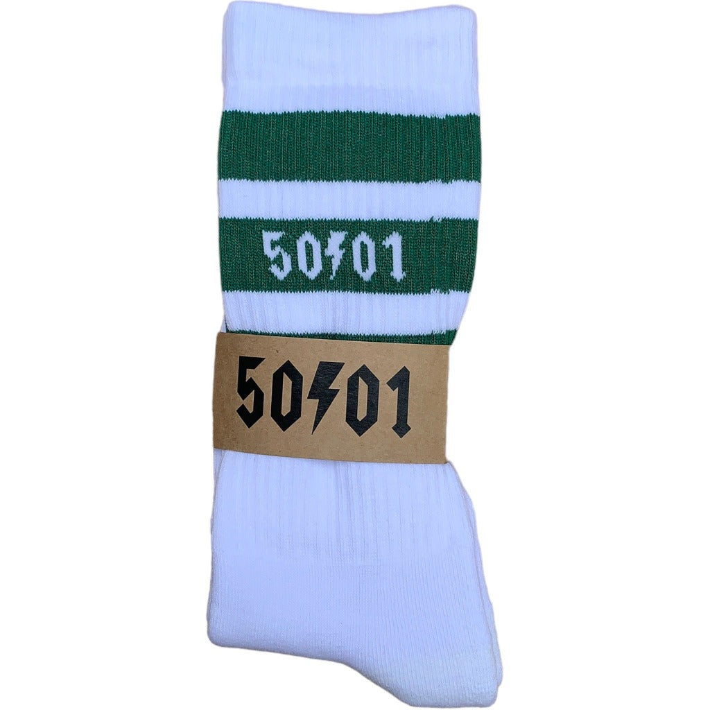 50to01 - RACE STRIPE SOCKS WHITE / GREEN
