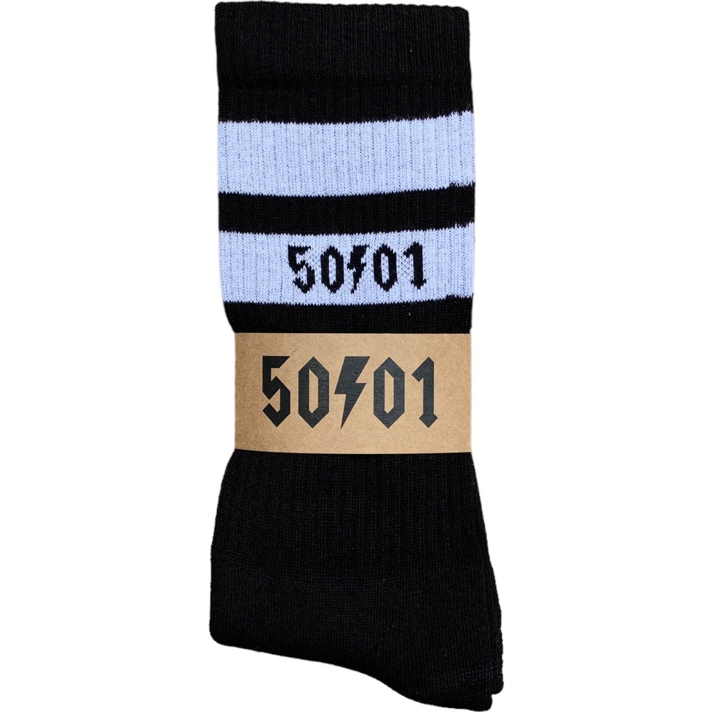 50to01 - RACE STRIPE SOCKS BLACK / WHITE